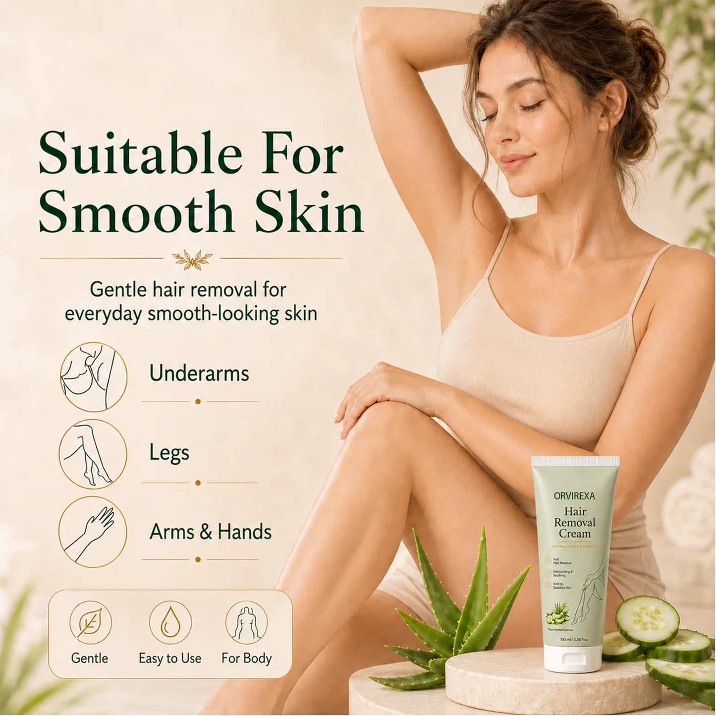 Natural Gentle Hair Removal Cream | For Women & Men, Sensitive Skin